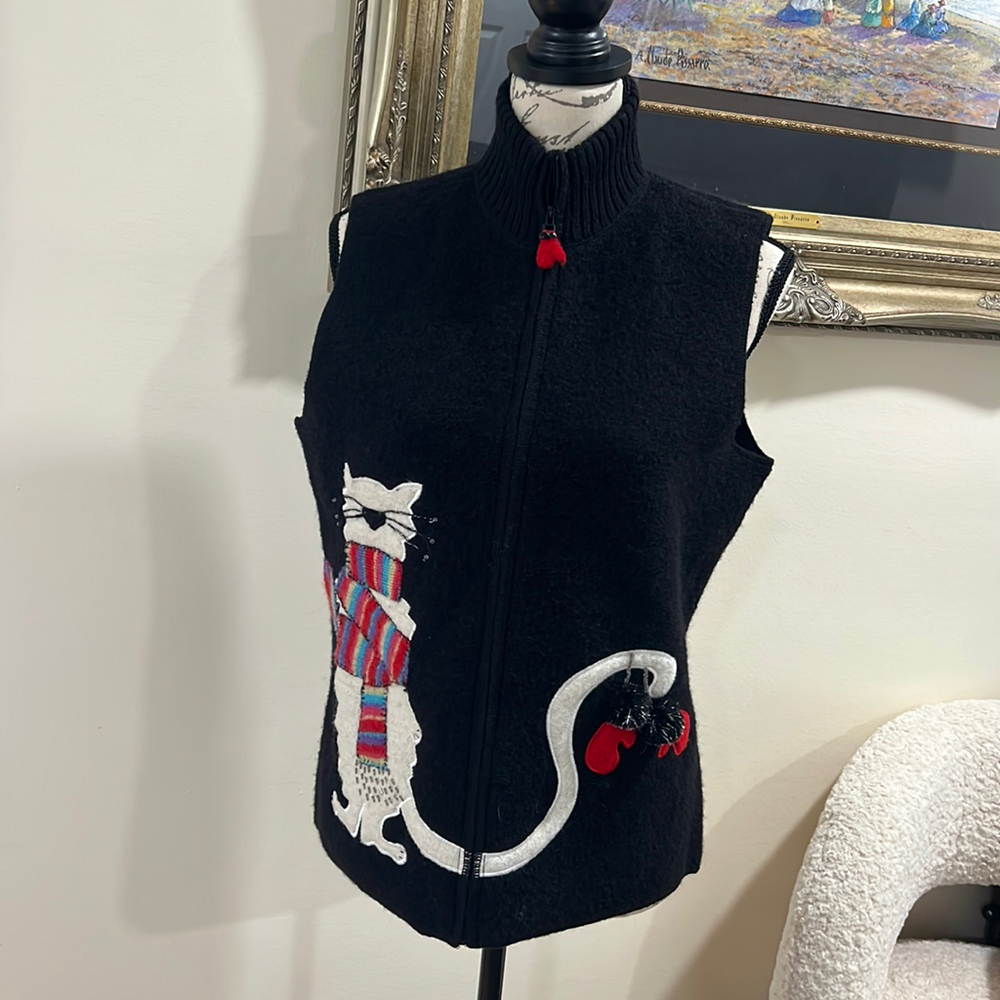 Coldwater Creek Wool Vest Cat Sz M Black